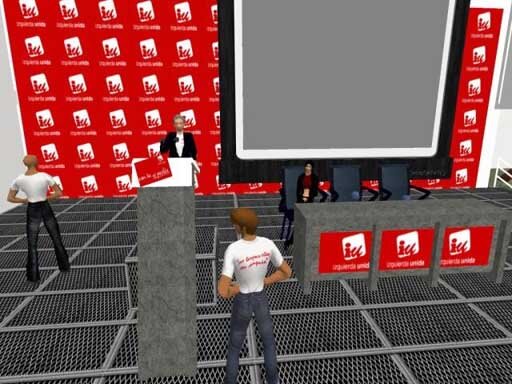  El mítin de Gaspar Llamazares en Second Life en 2007, con apenas una docena de asistentes, acusando un claro efecto retrovisor. 